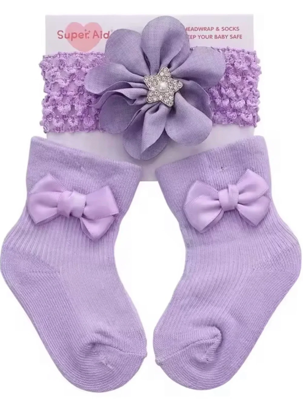 Baby Red Flower Headband and Bow Sock Set by